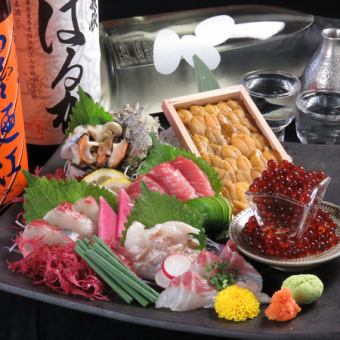 [附豪華生魚片]迎送會特別套餐7,000日圓，含90分鐘無限暢飲