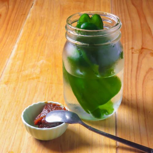 Meat miso and green peppers