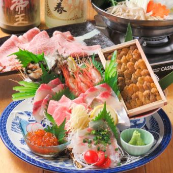 《豪華》【豪華刺身盛り合わせ&黒毛和牛のすき焼き&知覧鳥の炭火焼き】120分飲み放付8000円