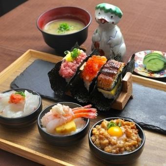 【完全予約制】ご褒美ランチ★おちょこ丼 & 手巻き 6種セット