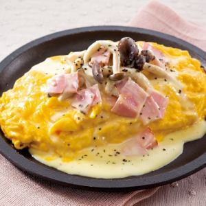 Baked omelette with bacon cream sauce