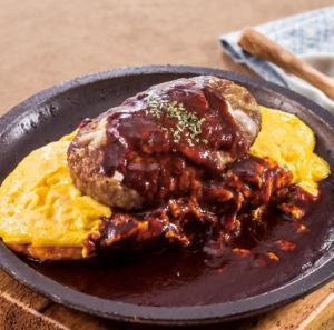 Grilled omelette and demi-glace hamburger