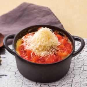 Tomato cream penne gratin made with a whole fresh tomato