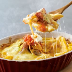 Hokkaido potato butter and mentaiko raclette cheese penne gratin