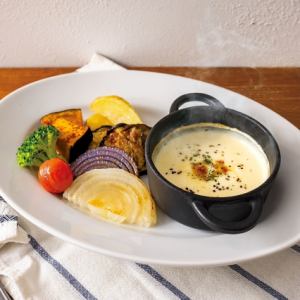 Cheese fondue Grilled vegetables