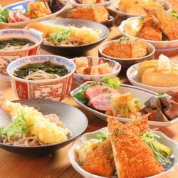 個人盛り【そば会席コース+2時間飲み放題】三原豆腐店のまぼろしの厚揚げやそば2種etc…全7品