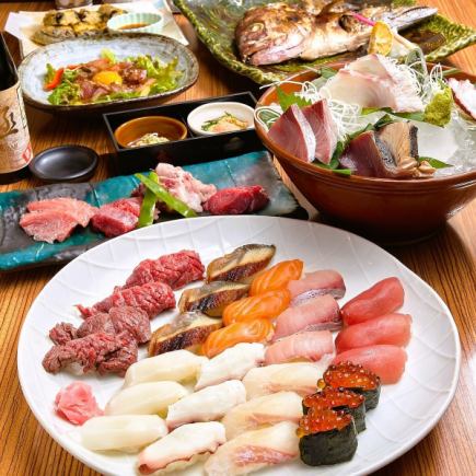 More than 40 types of food, including sushi, meat sushi, and A5-grade Wagyu beef tataki! 2-hour all-you-can-eat and drink plan for 6,000 yen (tax included)