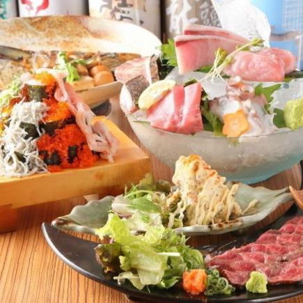【食べ飲み放題】お造り・A5和牛タタキ・煮魚盛り合わせなど全30類以上!食べ飲み放題⇒4950円