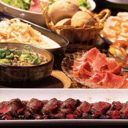 尽情享受红肉！【吊挂熟成短角牛肉】、【北海道直送梅花鹿】等9种菜肴！