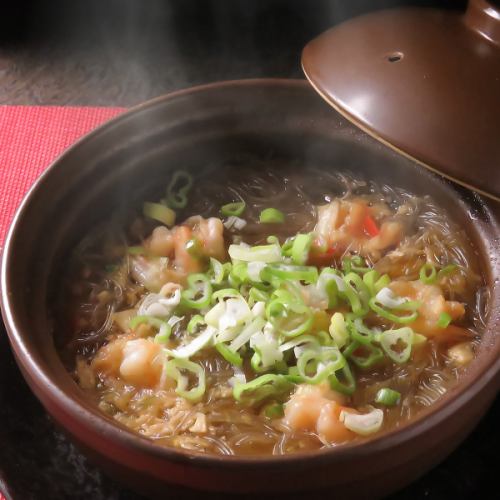 豚角煮梅菜添え/春雨と海老蒸し