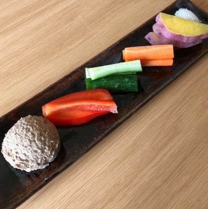 Duck liver pate and raw vegetables