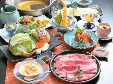 新潟與牛涮鍋懷石套餐【千歲】【9道菜品】7,480日圓(含稅)