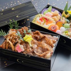 Two-tiered beef sukiyaki box