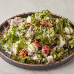 角切りローストビーフとモッツアレラのバジルシーザーサラダ