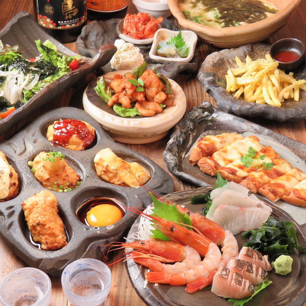 市場直送こだわり鮮魚と名物つくね含料理8品120分飲み放題3500円