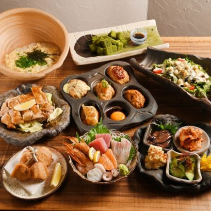 ”ワンランク上のとこちゃん”名物・5種盛り鮮魚・名古屋コーチン一枚焼き等8品2H飲放題5500円
