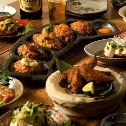 Now you're a Tokochan Meister! 8 dishes including our specialty Nagoya Cochin chicken thigh, 120 minutes of all-you-can-drink for 5,000 yen