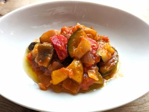 Italian-style colorful vegetables stewed in tomato caponata / appetizer drug egg