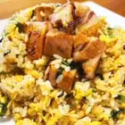 Fried rice with chunky pork fillets