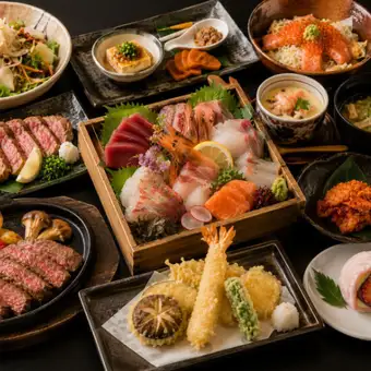 【3H飲放】旬魚の「宝石箱」や和牛焼き×蟹や天麩羅など和食会席『琥珀』全11品8920円⇒8000円