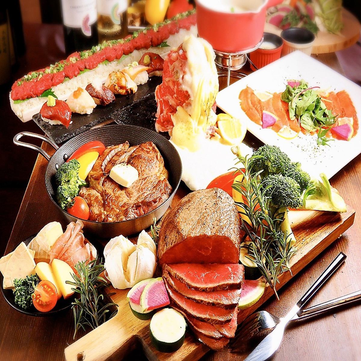 "All-you-can-eat and drink plan with 100 kinds of meat sushi + meat bar dishes" 3 hours 4000 ⇒ 3000 yen