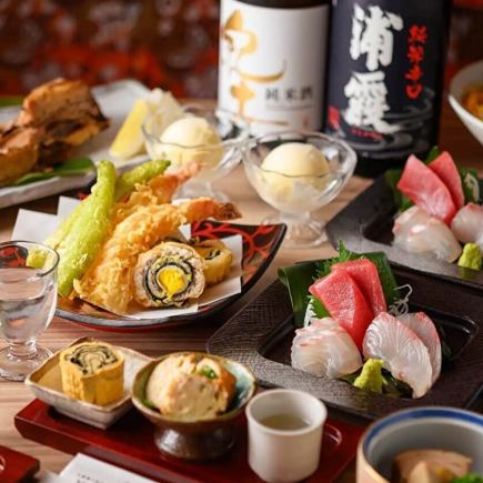 【含2.5小时畅饮】“葵”餐厅8道菜，仅需4500日元，包括厚切牛舌关东煮、新鲜捕捞的鱼刺身、时令天妇罗等。