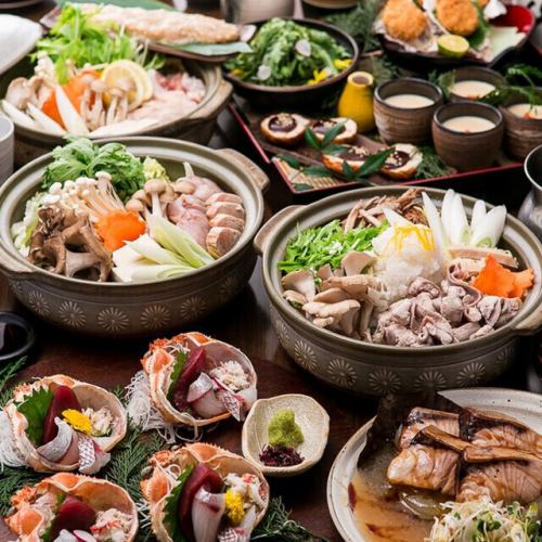 [3-hour all-you-can-drink] Choose from 3 types of hotpot including Hakata Wagyu beef motsunabe, plus 10 dishes including fresh fish and horse sashimi. 5,290 yen ⇒ 4,480 yen