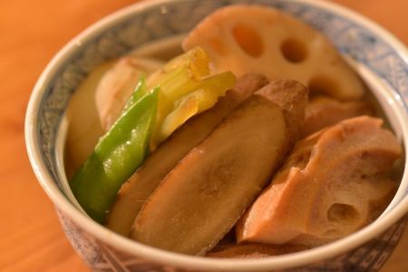 Boiled Kurumafu and seasonal vegetables