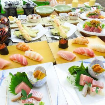 【含120分钟无限畅饮】华丽的刺身、创意天妇罗等10道菜品，10,000日元（含税）※每人一份