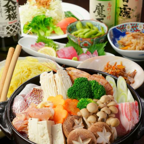 【選べる鍋】3種～選べる鍋×刺盛×生ビール4種類[飲放]付コース2H[飲み放題]付全6品4000円