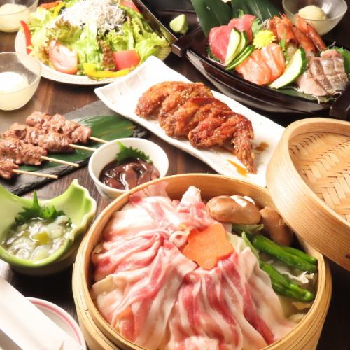 【夏宴会におすすめ☆】市場直送お造りと旬の野菜,豚肉のせいろ蒸しコース全9品【3000円コース】