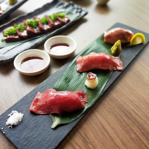 Meat sushi 3-piece platter (lean meat, beef tuna, tongue)