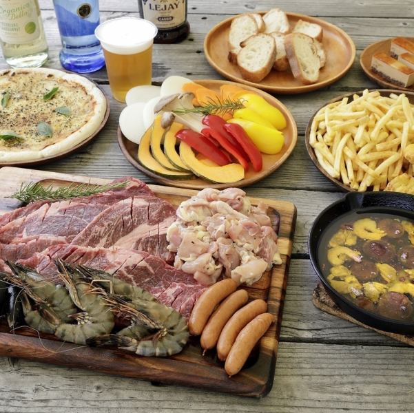 [All-you-can-drink included] Hearty beef/pizza/ajillo/seafood [Deluxe BBQ course] 6,500 yen included