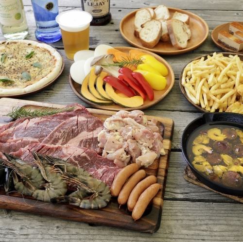 [All-you-can-drink included] Hearty beef/pizza/ajillo/seafood [Deluxe BBQ course] 6,500 yen included