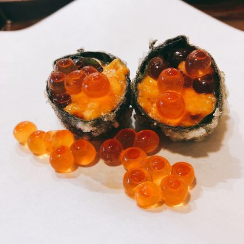 Deep-fried sea urchin and salmon roe