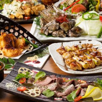 【3Ｈ飲放】はかた地どりの岩塩焼き×和牛×海鮮×逸品×肉寿司『贅』全11品 6000円⇒5000円