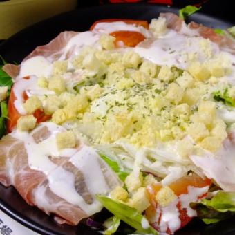 Dry-cured ham and soft-boiled egg Caesar salad