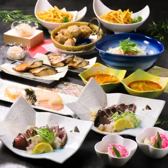 【再生酒場統一コース】3000円税込≪料理のみ≫カツオタタキ・鶏唐揚・明太出汁巻きなど全8品