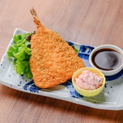 Fried horse mackerel with pickled eggplant tartar sauce