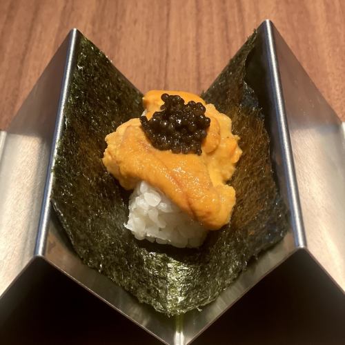 Sea urchin and caviar sushi dock