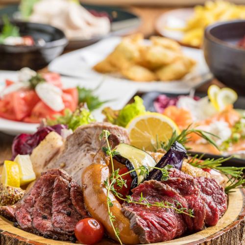 [Ren Course] Highly recommended! Choose from a 5-kind meat platter or beef stamina teppan ◎ All-you-can-drink included 2.5 hours, 9 dishes, 4,500 yen