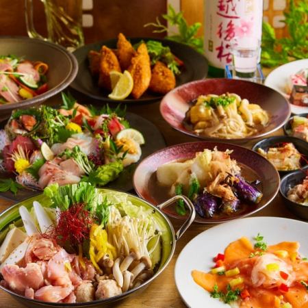 [Rin Course] First 3 groups! Recommended ◎ Enjoy 2 kinds of fresh sashimi and carefully selected chicken hotpot ♪ 2 hours, 8 dishes, all-you-can-drink for 3,500 yen