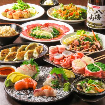 [2 hours all-you-can-drink included] Great value course <4 kinds of sashimi x fried dumplings x fried horse mackerel x beef tongue x charcoal-grilled chicken> 4,400 yen