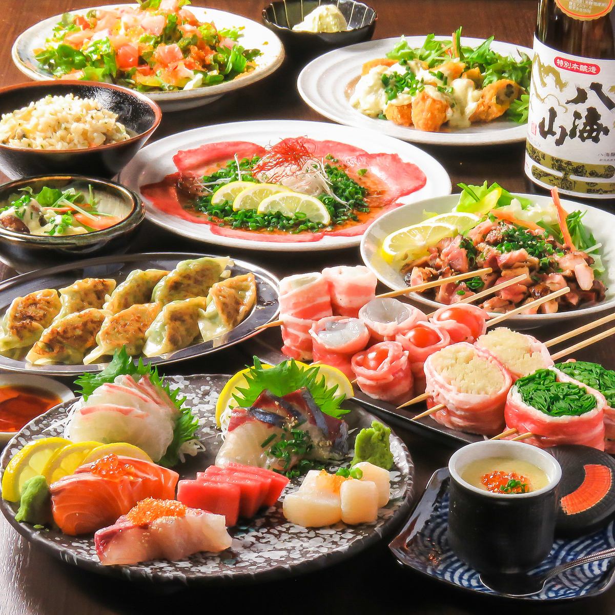 Best value for money ◆ 2 hours all-you-can-drink included ≪Sashimi x Gyoza x Beef tongue≫ etc. starting from 4,400 yen