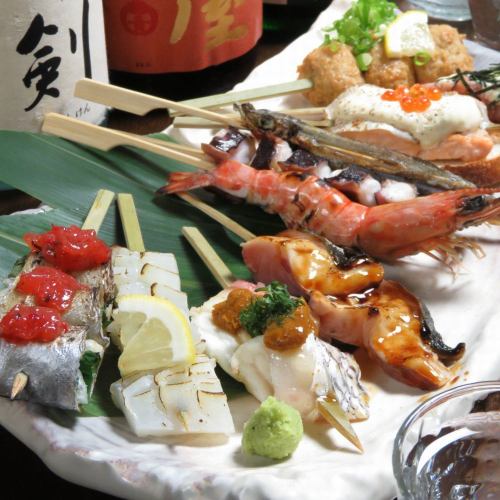 A creative "Yakiuo skewer" with an exquisite taste! It's healthy and goes well with Japanese sake and shochu.
