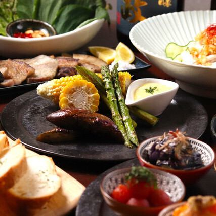 【ボリューム満点コース】★ 2H飲み放題付き★海老・豚焼売や牛ハラミステーキなど全7品5500円