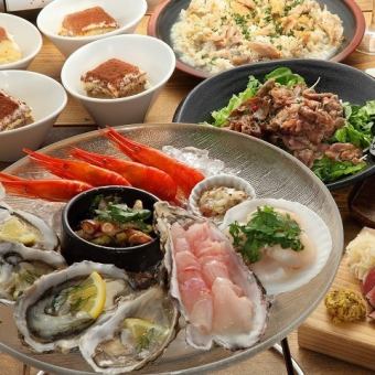 [3 hours all-you-can-drink & 5000 yen including tax] [Luxurious meat platter & oysters & fresh fish] Full-eating course