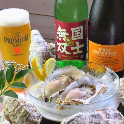 Set of 2 raw oysters + Premium Malt draft beer or sparkling wine