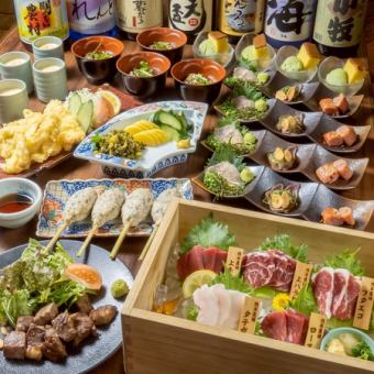 大満足！馬刺し5種盛りやゴマカンパチ等【鍋無し】全11品＋120分飲み放題付7000円⇒6000円(税込)