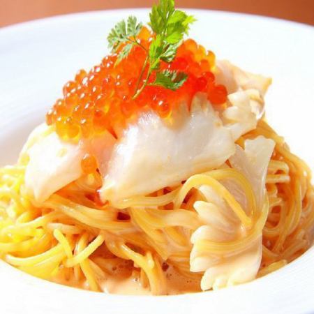 Squid and salmon roe cream pasta
